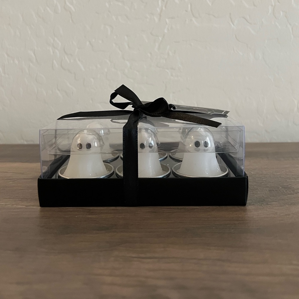 Mini White Ghost Tea Light Candles 6pc Halloween Decor